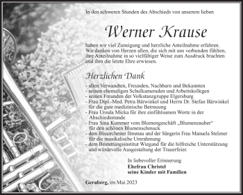 Traueranzeige von Werner Krause von Südthüringer Presse