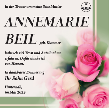 Traueranzeige von Annemarie Beil von Südthüringer Presse