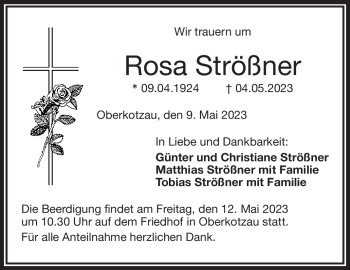 Traueranzeige von Rosa Strößner von Frankenpost