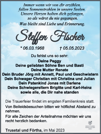 Traueranzeige von Steffen Fischer von Südthüringer Presse