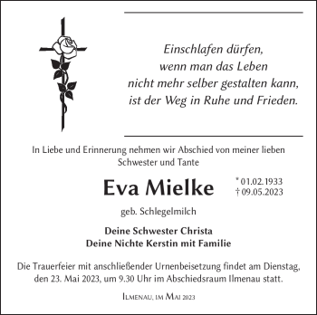 Traueranzeige von Eva Mielke von Südthüringer Presse