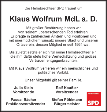 Traueranzeige von Klaus Wolfrum von Frankenpost