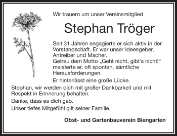 Traueranzeige von Stephan Tröger von Frankenpost