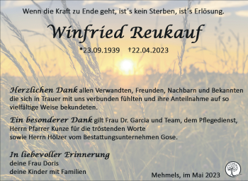 Traueranzeige von Winfried Reukauf von Südthüringer Presse