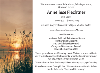Traueranzeige von Anneliese Flechtner von Frankenpost