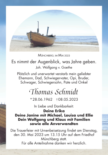 Traueranzeige von Thomas Schmidt von Frankenpost