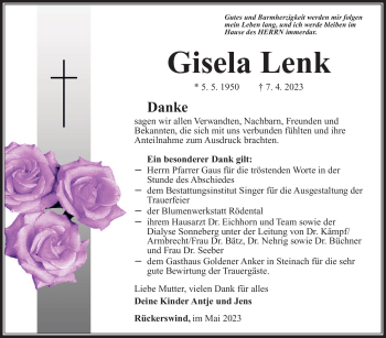 Traueranzeige von Gisela Lenk von Südthüringer Presse