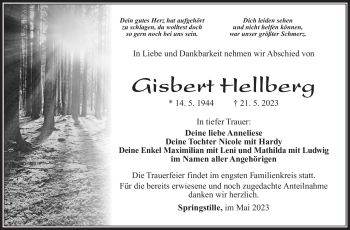 Traueranzeige von Gisbert Hellberg von Südthüringer Presse