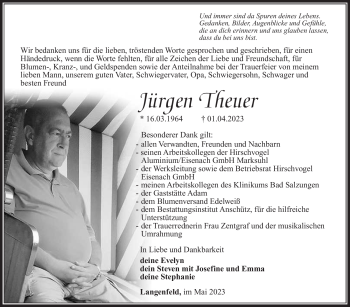 Traueranzeige von Jürgen Theuer von Südthüringer Presse