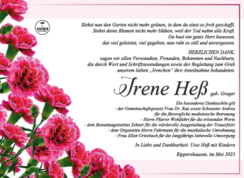 Traueranzeige von Irene Heß von Südthüringer Presse