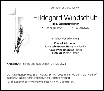 Traueranzeige von Hildegard Windschuh von Neue Presse Coburg
