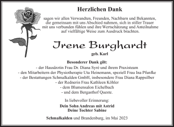 Traueranzeige von Irene Burghardt von Südthüringer Presse