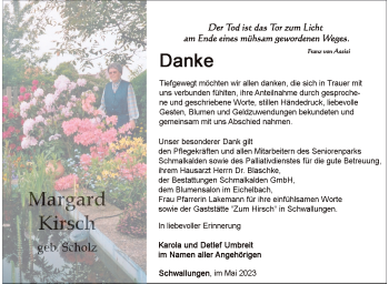 Traueranzeige von Margard Kirsch von Südthüringer Presse