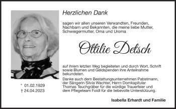 Traueranzeige von Ottilie Detsch von Neue Presse Coburg