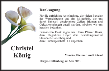 Traueranzeige von Christel König von Südthüringer Presse