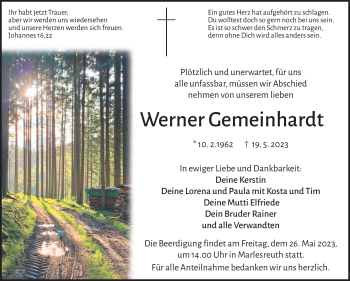 Traueranzeige von Werner Gemeinhardt von Frankenpost