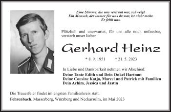 Traueranzeige von Gerhard Heinz von Südthüringer Presse