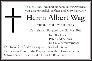 Traueranzeige von Albert Wag von Frankenpost