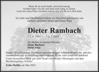 Traueranzeige von Dieter Rambach von Südthüringer Presse