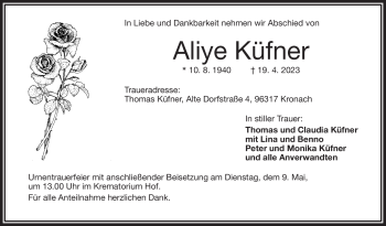 Traueranzeige von Aliye Küfner von Frankenpost