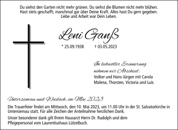 Traueranzeige von Leni Ganß von Neue Presse Coburg