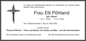 Traueranzeige von Elli Pöhland von Frankenpost