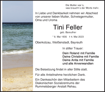 Traueranzeige von Tini Feller von Frankenpost