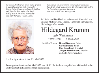 Traueranzeige von Hildegard Krumm von Neue Presse Coburg