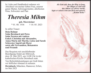 Traueranzeige von Theresia Mihm von Südthüringer Presse