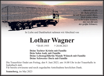 Traueranzeige von Lothar Wagner von Südthüringer Presse