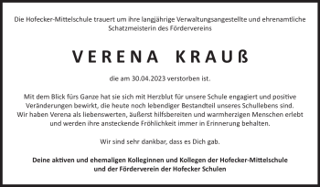 Traueranzeige von Verena Krauß von Frankenpost