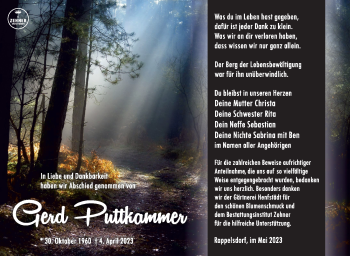 Traueranzeige von Gerd Puttkammer von Südthüringer Presse