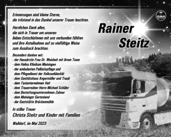 Traueranzeige von Rainer Steitz von Südthüringer Presse