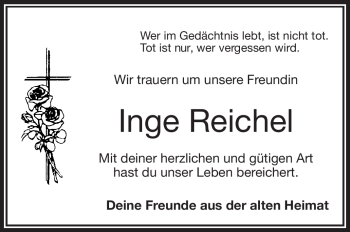 Traueranzeige von Inge Reichel von Frankenpost