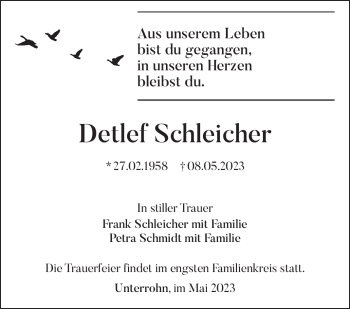 Traueranzeige von Detlef Schleicher von Südthüringer Presse