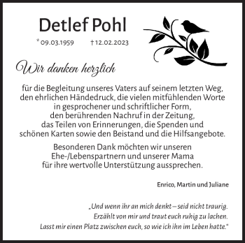 Traueranzeige von Detlef Pohl von Südthüringer Presse