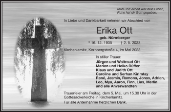 Traueranzeige von Erika Ott von Frankenpost
