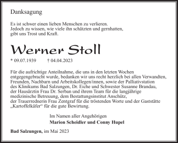 Traueranzeige von Werner Stoll von Südthüringer Presse
