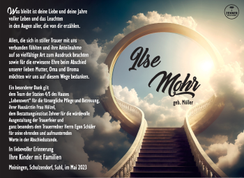 Traueranzeige von Ilse Mohr von Südthüringer Presse