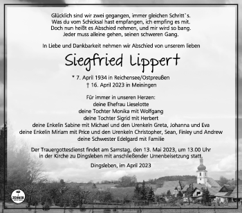 Traueranzeige von Siegfried Lippert von Südthüringer Presse
