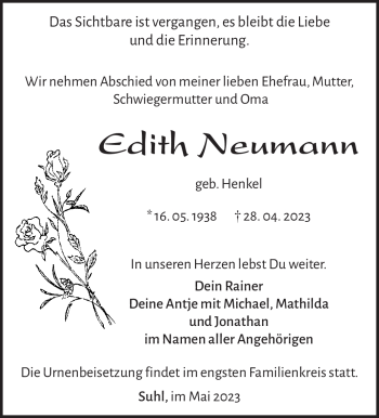 Traueranzeige von Edith Neumann von Südthüringer Presse