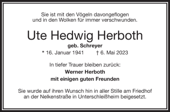 Traueranzeige von Ute Hedwig Herboth von Frankenpost