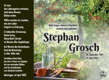 Traueranzeige von Stephan Grosch von Südthüringer Presse