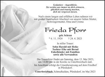Traueranzeige von Frieda Pforr von Südthüringer Presse