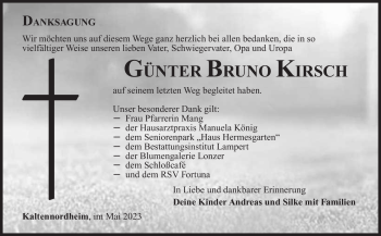 Traueranzeige von Günter Kirsch von Südthüringer Presse