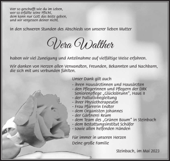 Traueranzeige von Vera Walter von Südthüringer Presse