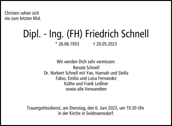 Traueranzeige von Friedrich Schnell von Neue Presse Coburg