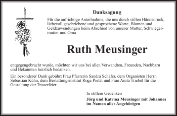 Traueranzeige von Ruth Meusinger von Südthüringer Presse