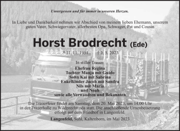 Traueranzeige von Horst Brodrecht von Südthüringer Presse