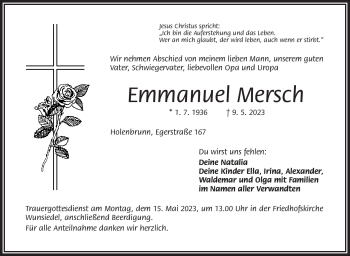 Traueranzeige von Emmanuel Mersch von Frankenpost